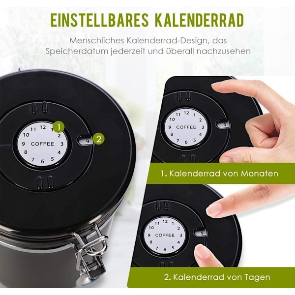 Kaffebehållare, förseglade kaffekärl, rostfritt stål black