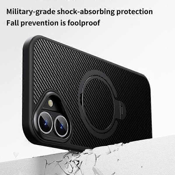Magnetisk deksel med ringholder og støtte for iPhone 16 Plus, PC+TPU, støtsikkert