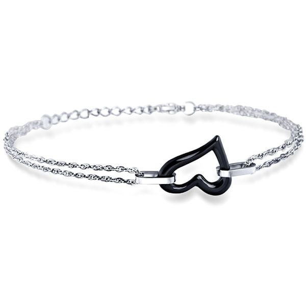 Mode Ferskenhjerte Zirconia Rustfrit Stål Armbånd black