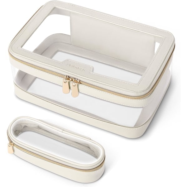 Transparent sminkväska för resor med sminkborstväska, portabel sminkväska, transparent vattentät sminkförvaringsväska, benvit Off-White