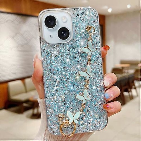 Stjernedryss Paljett Sommerfugl Kjede Epoxy TPU Mobiltelefon Deksel for iPhone 15