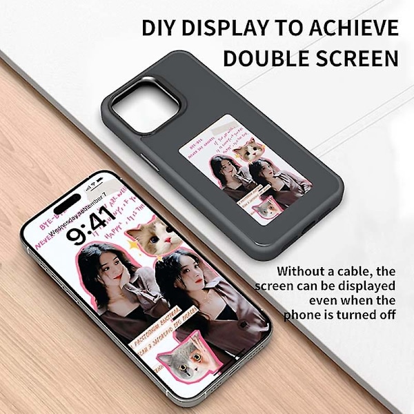 Mobilskal för iPhone 15 Pro Max med E Ink-skärm 4-Färgs NFC DIY Mobilskal - Svart