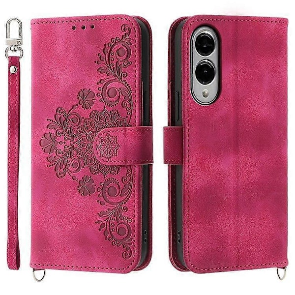 För Samsung Galaxy S25 Edge Fodral Blommönster PU Läder Plånbok Telefonfodral med Rem