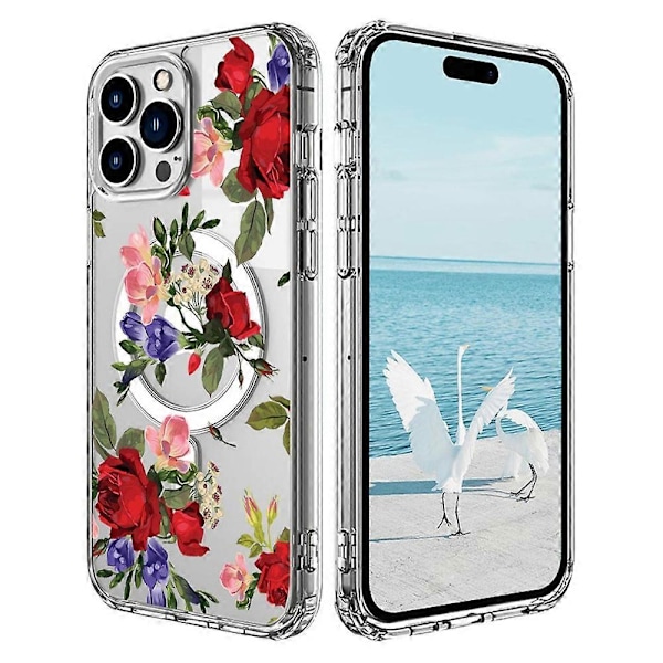 Deksel til iPhone 16 Pro Max Kompatibel med MagSafe Blomstermønster TPU+PC Telefondeksel