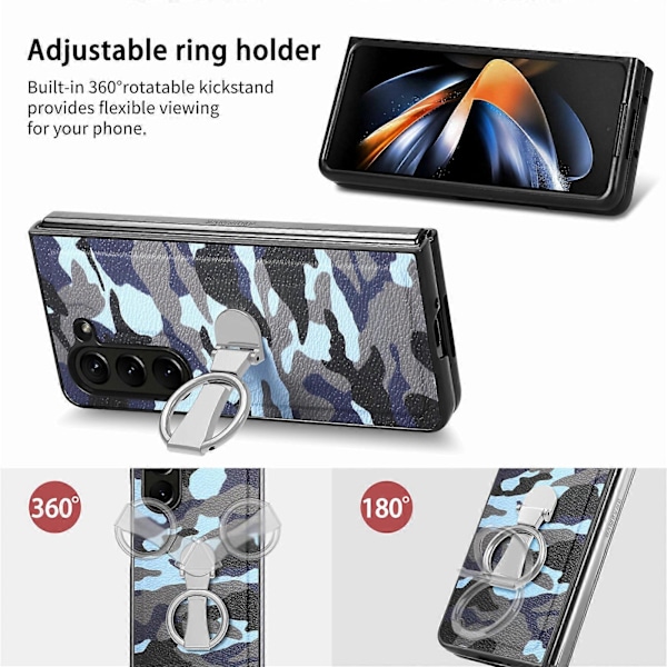 Skal för Samsung Galaxy Z Fold 5 med Ring, Läder Kamouflage Mobilskal kompatibla med Samsung Galaxy Z Fold5