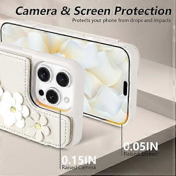 Skal för iPhone 16 Pro Max, Plånbok med Korthållare, Söt Blomdesign Crossbody Mobilväska för Kvinnor, PU Läder Magnetiskt Ställ Stöttåligt Skydd
