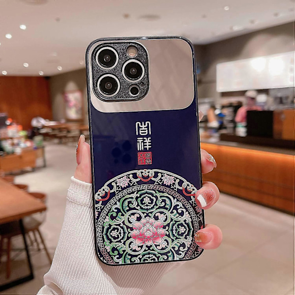 iPhone 14 Pro -kotelo, onnekas kuvio, TPU+karkaistu lasi, puhelinkuori