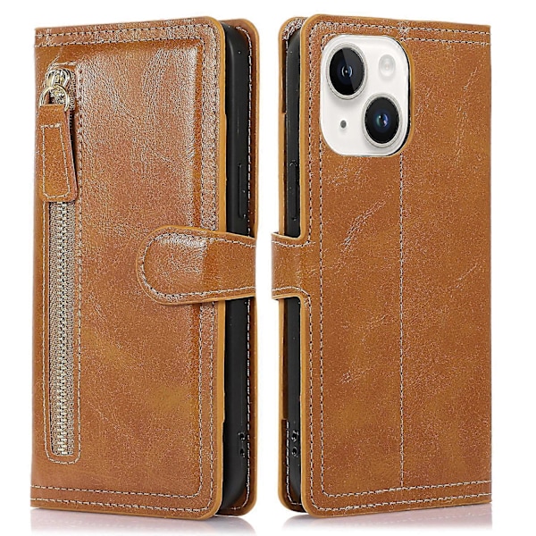 Til Iphone 15 Telefon Cover Wallet Lynlåslomme Stødsikkert Pu Læder Shell Flip Stand Telefon Cover
