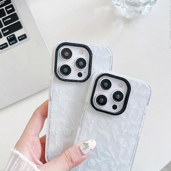 1 stk. designet for iPhone 16 Pro Max-deksel, søte, klare silikonhvite blomster, for kvinner og jenter, sklisikkert og ripebestandig telefondeksel (kompatibelt med iPh