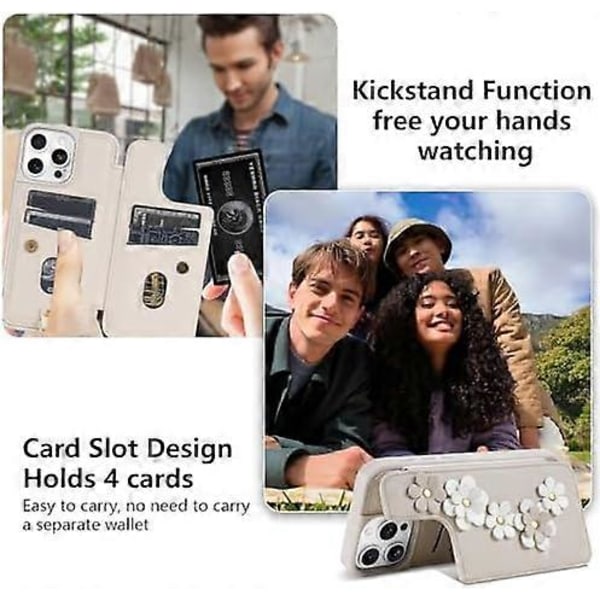 Skal för iPhone 16 Pro Max, Plånbok med Korthållare, Söt Blomdesign Crossbody Mobilväska för Kvinnor, PU Läder Magnetiskt Ställ Stöttåligt Skydd