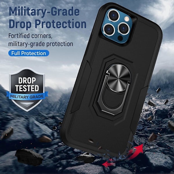 BlackCase til iPhone 13 Pro Max Nyt Design med 360 Graders Roterende Ring Stødsikker Dobbelt Lag Beskyttelsesetui TPU og PC Beskyttelsescover Kompatibelt