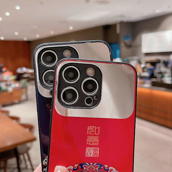 iPhone 14 Pro -kotelo, onnekas kuvio, TPU+karkaistu lasi, puhelinkuori