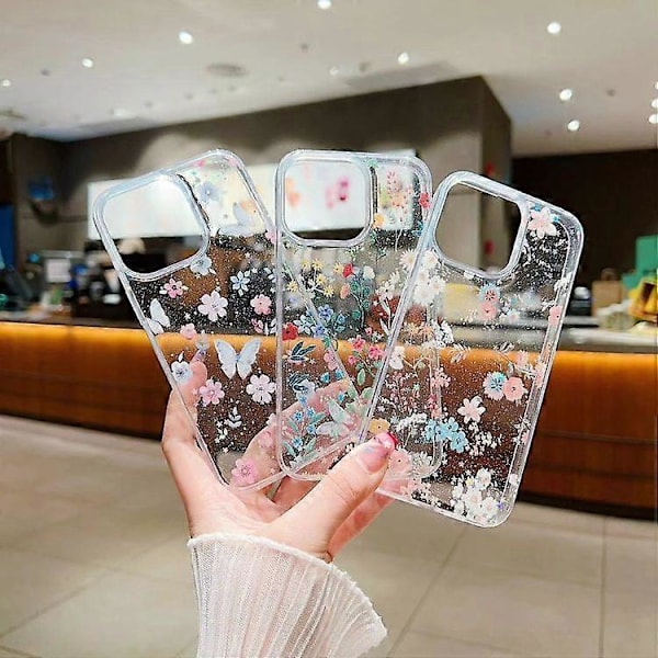 För iPhone 15 Fräscht Litet Blommigt Mobilskal Dropplim Skyddande Fodral