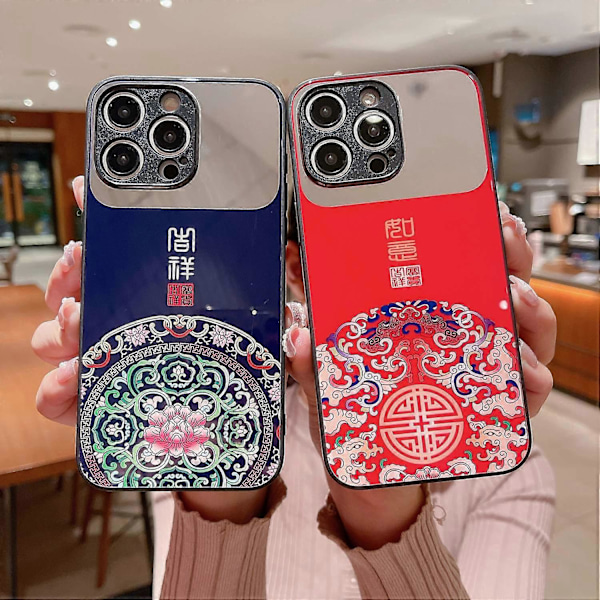 iPhone 14 Pro -kotelo, onnekas kuvio, TPU+karkaistu lasi, puhelinkuori