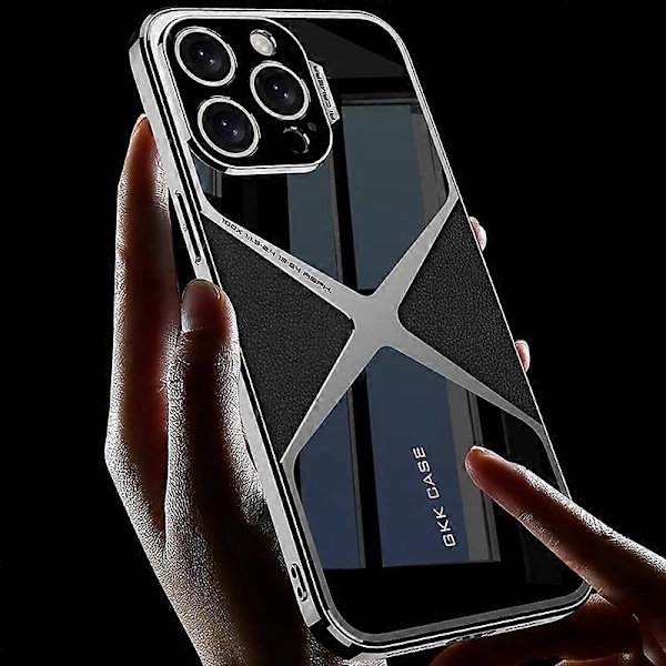 För iPhone 14 Pro Max Skarvad Telefonfodral Läderbelagd TPU+PC Hybrid Skal