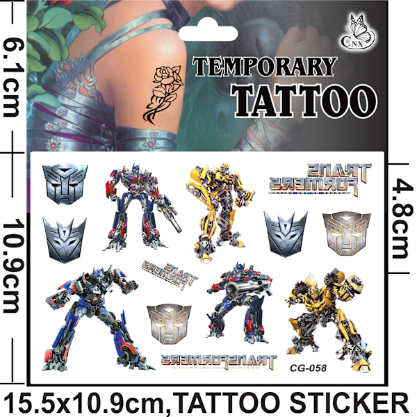 4 kpl Muunneltavia Autobot-lasten tatuointi-sarjakuvatarrat pojille