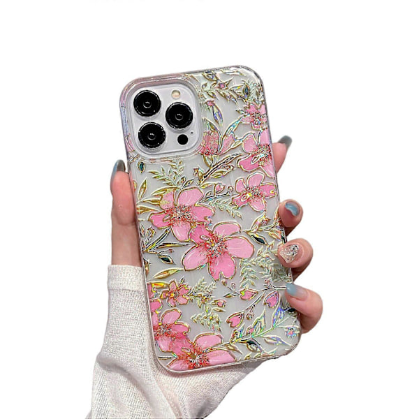 iPhone 15 Pro puhelinkotelo TPU+PC puhelimen suojakuori kimaltava jauhe punainen kukkakuvio