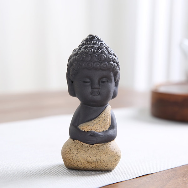 Keramisk Buddha Statue Mini Meditation Mediterende Skulptur red