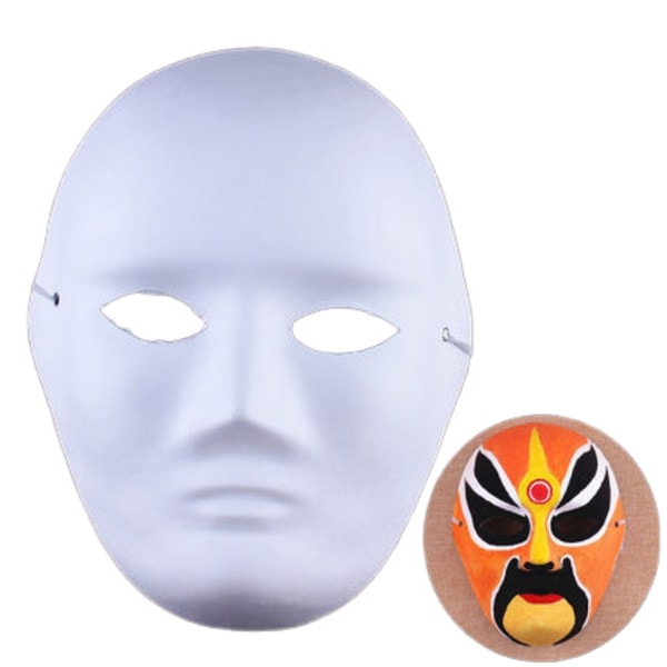 Halloween barnmask vit handmålad pulpmask barnmålningsmask vit embryofärgmask manlig male