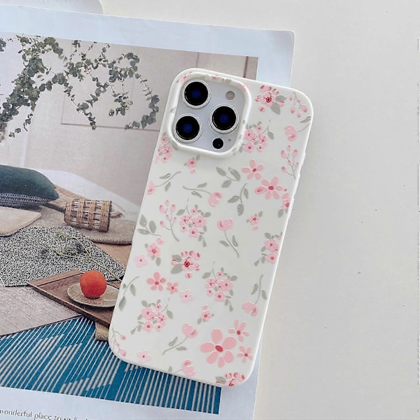 iPhone 16 Pro Max -kotelo, söpö vaaleanpunainen kukka-aiheinen esteettinen puhelinkotelo, korotettu kameran suojaus pehmeä ohut TPU iskunkestävä suojapuhelin C