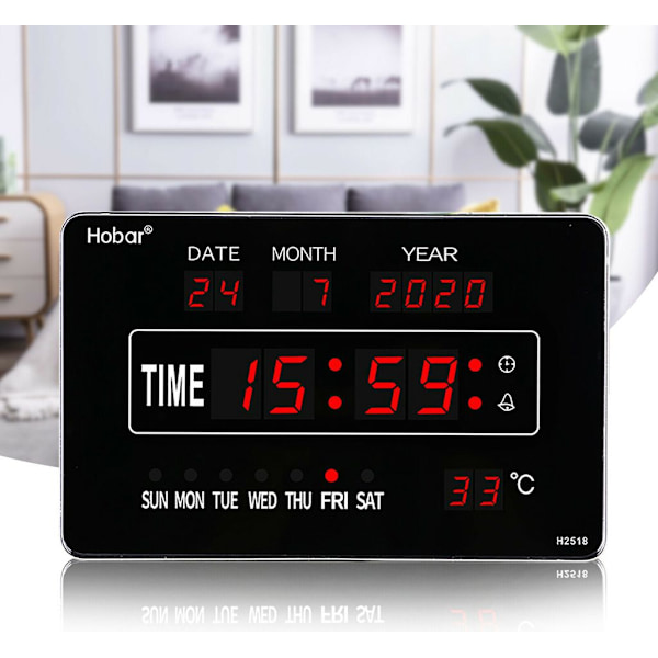 LED Digital Väggklocka med Temperatur, Kalender och Datum