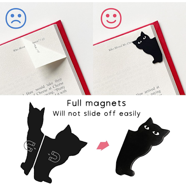 Magneettiset kirjanmerkit - 6 kpl söpöjä mustien kissojen kirjanmerkkitelineitä