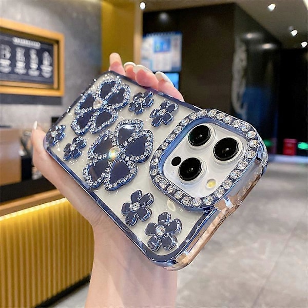 Skal till iPhone 15 Pro Max Strass Blomma Elektroplätering TPU Telefonskydd