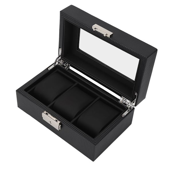 Klocka med 3 fack Låsbar liten PU-klocklåda med transparent lock för män Kvinnors armband Svart