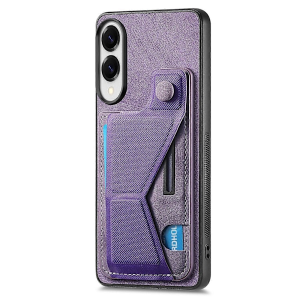 Samsung Galaxy S25 Edge -kotelo korttipaikalla, jalustalla ja retro-nahkaisella takakuorella - Violetti