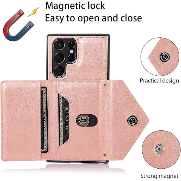Kedjefodral för Samsung Galaxy S22 Ultra, PU Läder Snodd Fodral Mobiltelefonväska Hängande Skyddsfodral Med Korthållare Fodral Vikbart Stötsäkert B