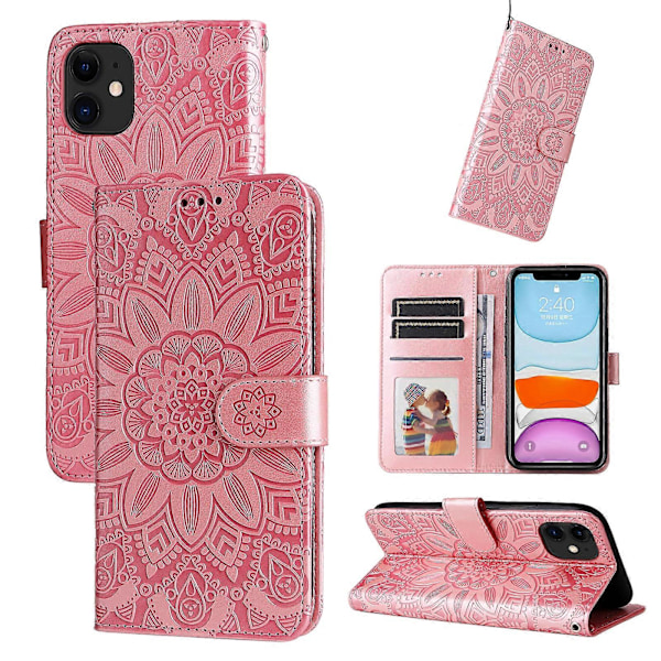 Præget solsikke læder telefoncover til iPhone 12 mini