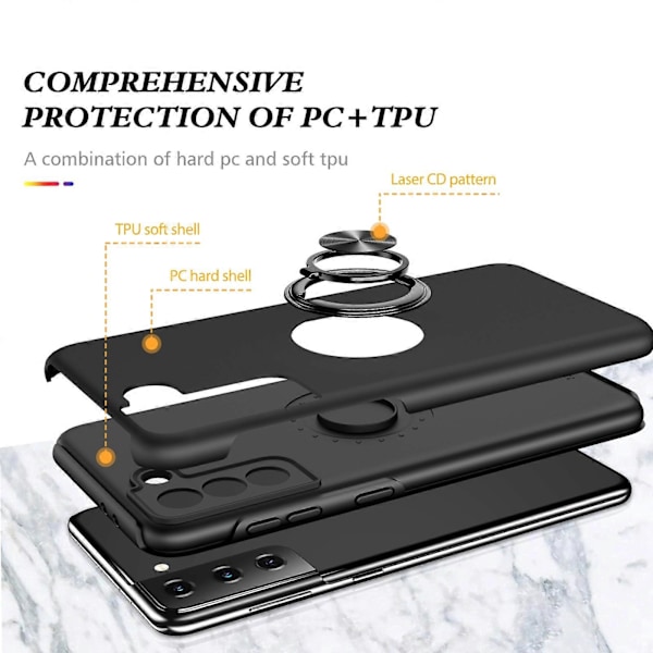 Samsung Galaxy S21 5G PC + TPU Iskunkestävä Magneettinen Suojakotelo Piilotetulla Sormipidikkeellä
