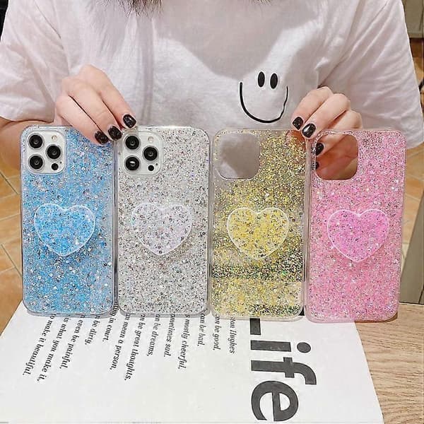 Stjernedryss Paljett Hjerte Stativ Epoxy TPU Mobiltelefon Deksel for iPhone 15