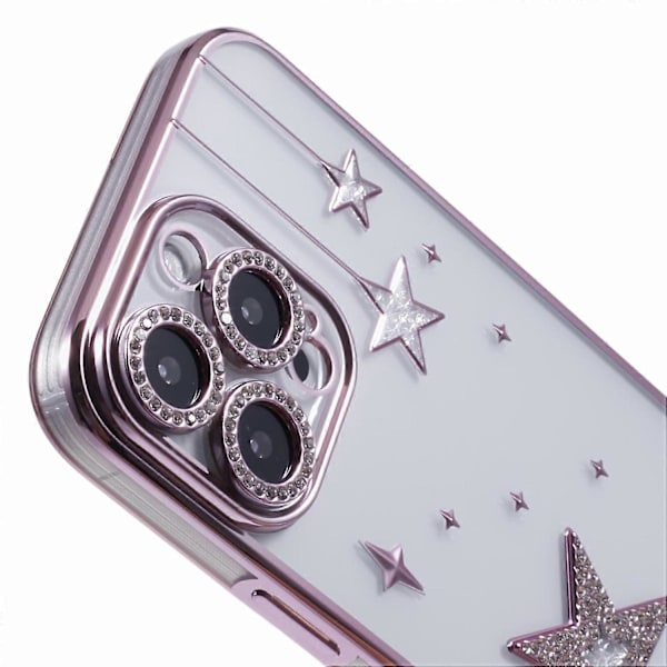 iPhone 16 Pro Max -kotelo, 3D Bling -tähdet, galvanointi, TPU, läpinäkyvä puhelinkotelo