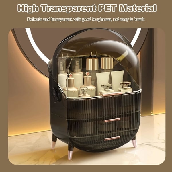 Retro Serie Multifunktionel Makeup Taske Støvtæt Kosmetik Opbevaringsboks, Finishboks Hjem Skrivebord. Sort black