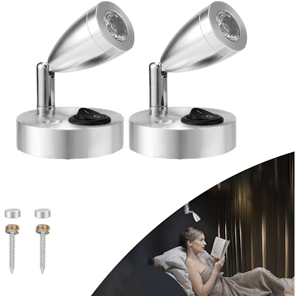 2 LED-spotlightläslampor 3W 12V med strömbrytare