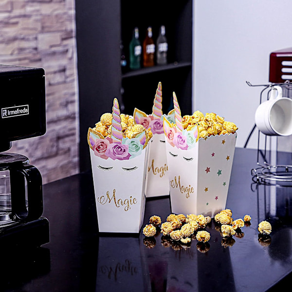 12 st Unicorn Popcornlådor, Barnkalas Papp Kartong Godis Presentask