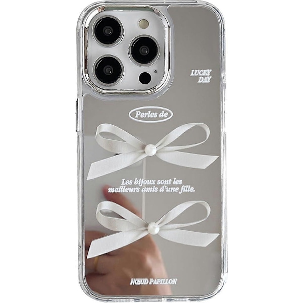 3D Perle Sløyfe Plating Sminkespeil Akryl Designet for iPhone-deksel