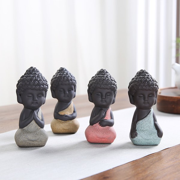Keramisk Buddha Statue Mini Meditasjon Mediterende Skulptur white