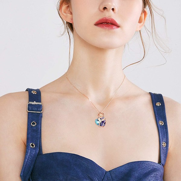 Hjerteformet rose-kjede og krystall, bursdagsrose-smykke blue