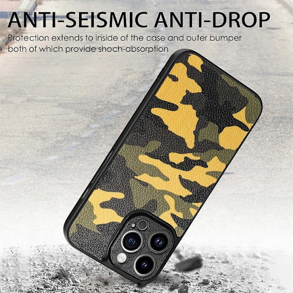 Camouflage læder bagcover telefonetui til iPhone 14 Pro