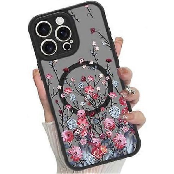Magnetiskt skal för iPhone 16 Pro Max [Kompatibelt med MagSafe] Sött, moderiktigt, blommigt, genomskinligt, matt hårt skal, stöttåligt, anti-repor - Röd F
