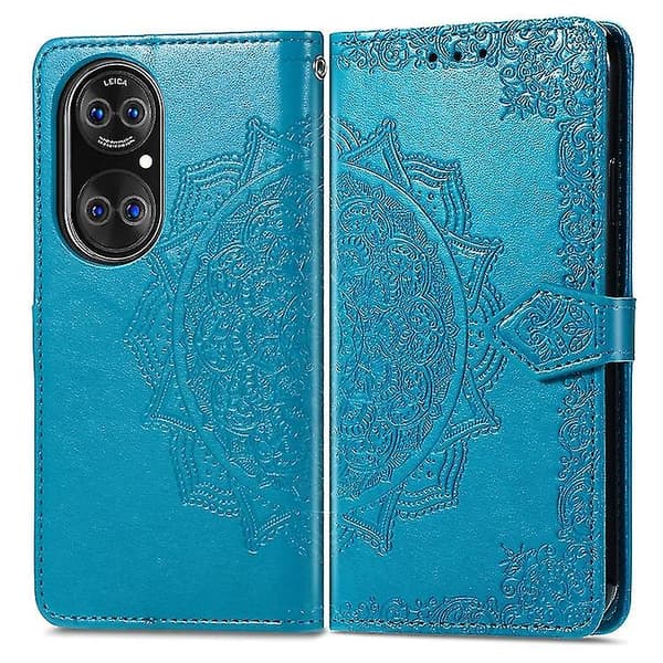 Halvvejs Mandala Prægemønster Horisontal Flip Læder Telefoncover Blue
