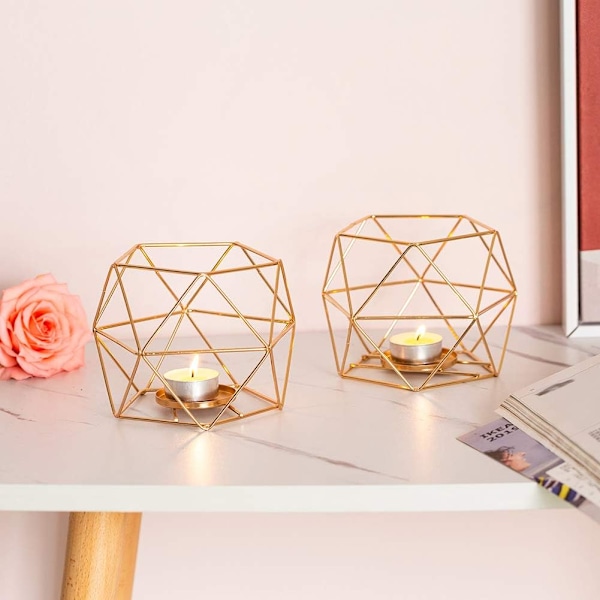 Sæt med 2 Gyldne Lysestager i Geometrisk Design
