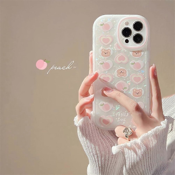Sødt Æstetisk Kærlighedshjerte Bjørnemønster Etui med Perle Telefon Charm til iPhone 15 Kvinder Pige Design