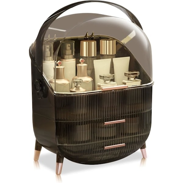 Retro Serie Multifunktionel Makeup Taske Støvtæt Kosmetik Opbevaringsboks, Finishboks Hjem Skrivebord. Sort black