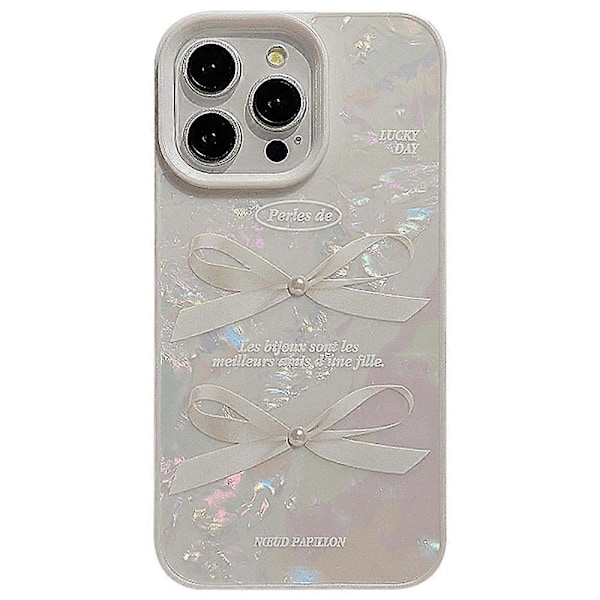 iPhone 14 Pro TPU -kotelo simpukankuviolla ja helmikoristeella, suojaava puhelinkuori