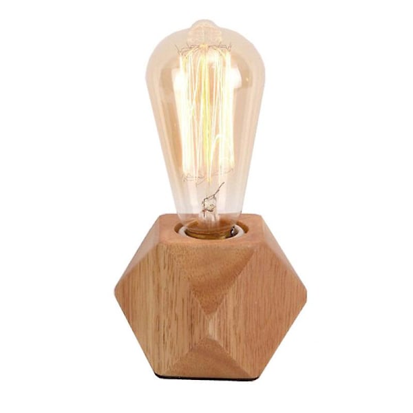 Liten bordlampe, nattbordslampe, med diamantformet trebase