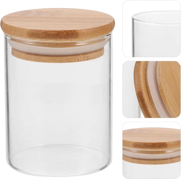 4 st. köksorganisatörburkar i glas med lock, stor kapacitet bambulock förseglade och resevänliga