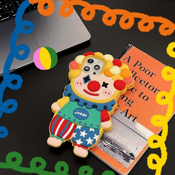 15 Pro Max Skal, Kawaii Clown Mobilskal 3D Silikon Tecknat Skal Roligt Passar iPhone 15 Pro Max Sött Skal Mjukt Gummi Stötsäkert Skyddsskal för